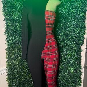 Black and Red Plaid One-Shoulder Jumpsuit